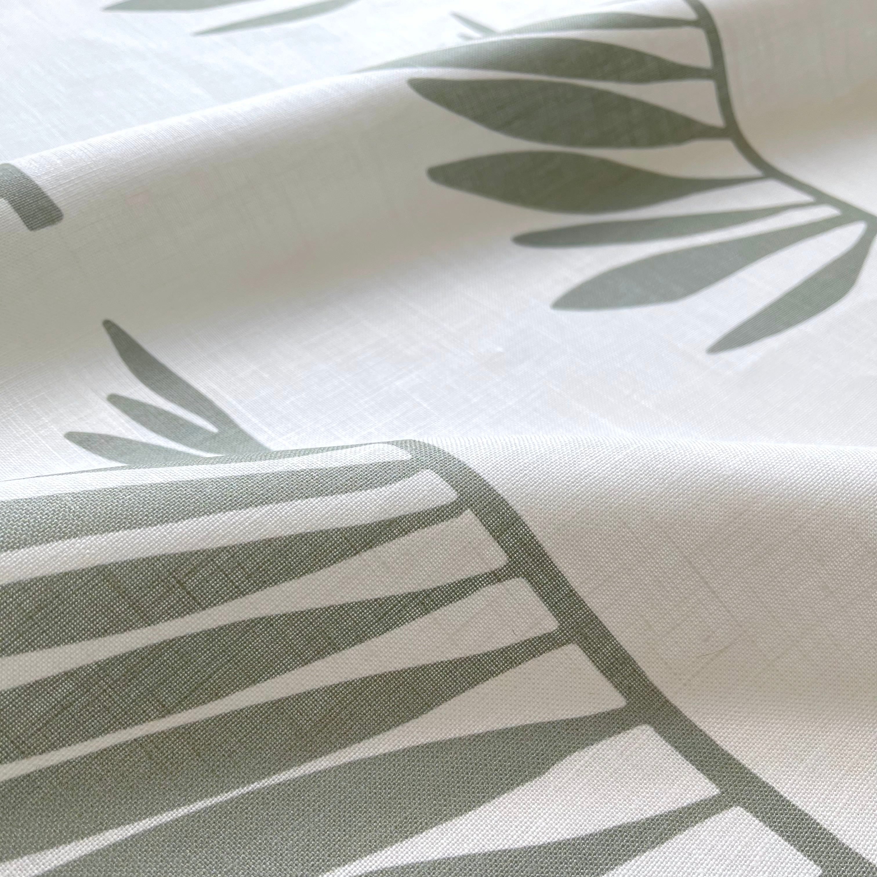 Palmetto fabric in Leaf by Emily Daws — close-up detail of Belgian linen, Charleston Collection