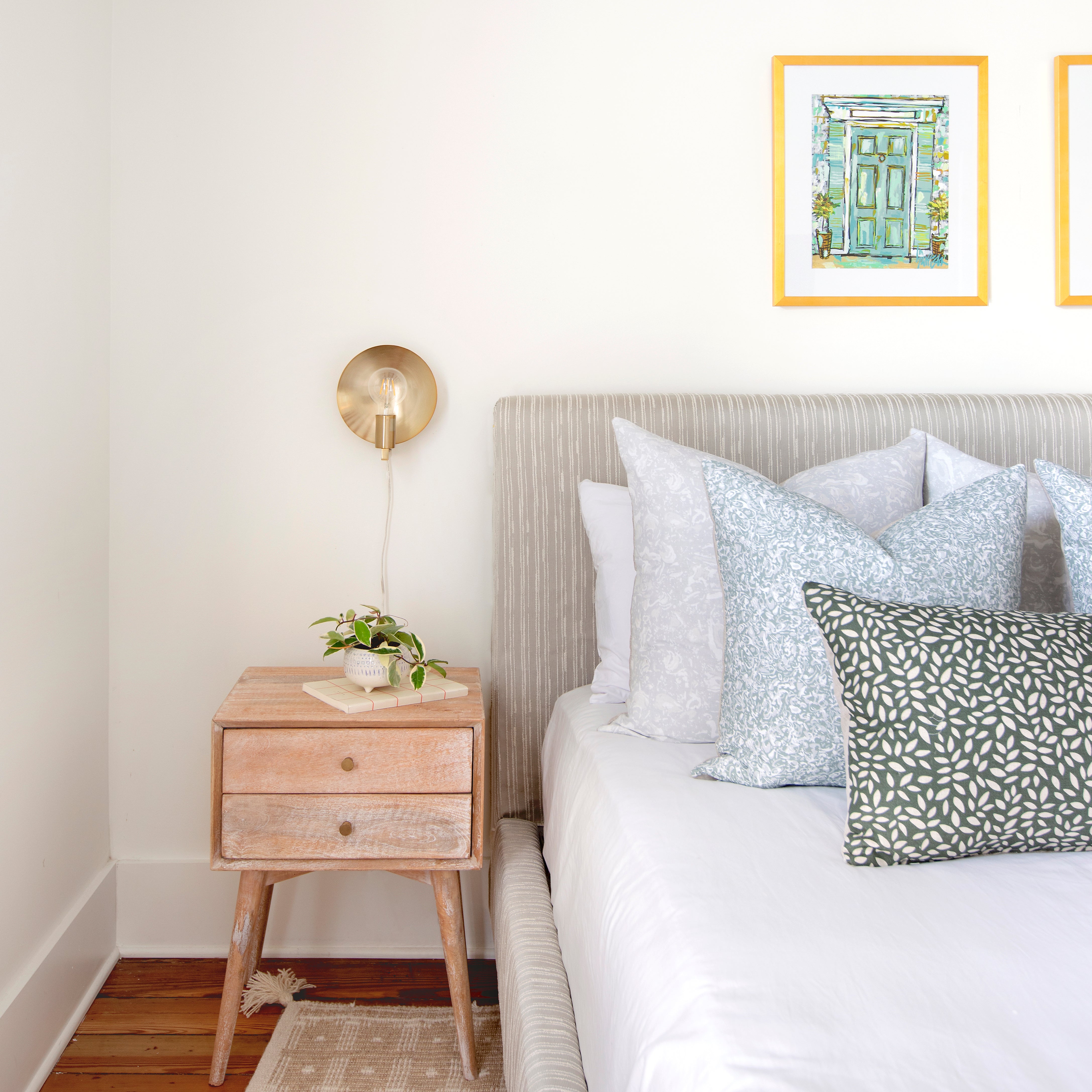 Washout fabric in Pebble by Emily Daws styled in an interior — Waterways Collection
